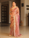 Banarasee Handwoven Tissue Saree Zari Buti With Lace-Purple