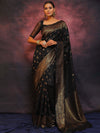 Banarasee Semi-Chiffon Saree With Antique Gold Zari Work-Black