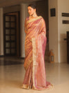 Banarasee Handwoven Tissue Saree Zari Buti With Lace-Purple