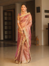 Banarasee Handwoven Tissue Saree Zari Buti With Lace-Purple