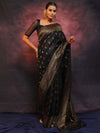 Banarasee Semi-Chiffon Saree With Antique Gold Zari Work-Black