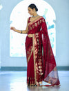 Banarasee Handloom Semi Silk Saree With Sona Rupa Zari Buti Design & Lace Border-Maroon