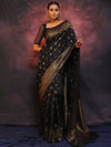 Banarasee Semi-Chiffon Saree With Antique Gold Zari Work-Black