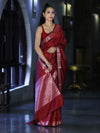 Banarasee Handloom Semi Silk Plain Saree With Floral Zari Border-Deep Maroon