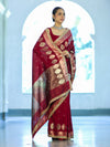 Banarasee Handloom Semi Silk Saree With Sona Rupa Zari Buti Design & Lace Border-Maroon