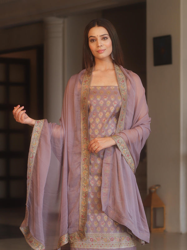 Banarasee Art Silk Resham Design Salwar Kameez With Chiffon Dupatta Set-Mauve