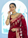 Banarasee Handloom Semi Silk Saree With Sona Rupa Zari Buti Design & Lace Border-Maroon