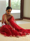 Banarasee Organza Silk Scallop Border Saree & Contrast Blouse-Maroon