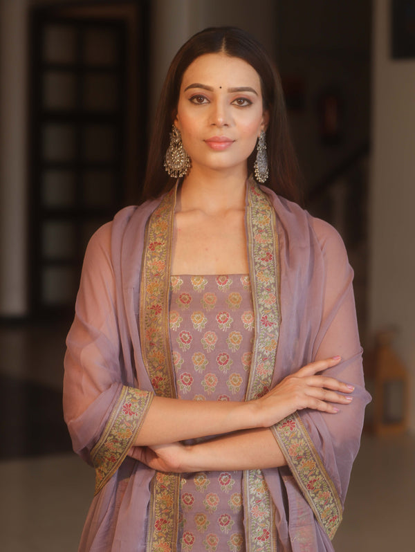 Banarasee Art Silk Resham Design Salwar Kameez With Chiffon Dupatta Set-Mauve