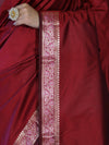 Banarasee Handloom Semi Silk Plain Saree With Floral Zari Border-Deep Maroon