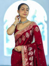 Banarasee Handloom Semi Silk Saree With Sona Rupa Zari Buti Design & Lace Border-Maroon