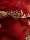 Banarasee Organza Silk Scallop Border Saree & Contrast Blouse-Maroon