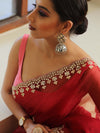 Banarasee Organza Silk Scallop Border Saree & Contrast Blouse-Maroon