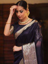 Banarasee Organza Mix Saree With Zari Border-Blue