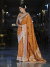 Banarasee Handloom Soft Silk Saree With Zari Buti Design Floral Border & Lace-Yellow