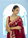 Banarasee Handloom Semi Silk Saree With Sona Rupa Zari Buti Design & Lace Border-Maroon