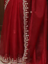Banarasee Organza Silk Scallop Border Saree & Contrast Blouse-Maroon