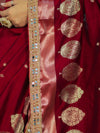 Banarasee Handloom Semi Silk Saree With Sona Rupa Zari Buti Design & Lace Border-Maroon