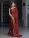 Banarasee Pure Chiffon Saree With Antique Zari Buti Design & Border-Maroon