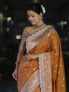 Banarasee Handloom Soft Silk Saree With Zari Buti Design Floral Border & Lace-Yellow