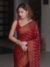 Banarasee Pure Chiffon Saree With Antique Zari Buti Design & Border-Maroon
