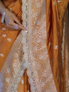 Banarasee Handloom Soft Silk Saree With Zari Buti Design Floral Border & Lace-Yellow