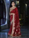 Banarasee Handloom Semi Silk Saree With Zari Buti Design Border & Lace-Maroon