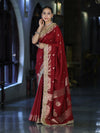Banarasee Handloom Semi Silk Saree With Zari Buti Design Border & Lace-Maroon