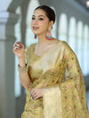 Banarasee Handwoven Tissue Resham Floral Embroidered Saree-Gold