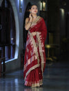 Banarasee Handloom Semi Silk Saree With Zari Buti Design Border & Lace-Maroon