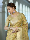 Banarasee Handwoven Tissue Resham Floral Embroidered Saree-Gold