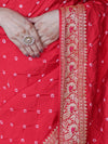 Banarasee Handloom Semi Silk Bandhej Saree With Broad Zari Floral Border-Red