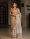 Banarasee Handwoven Plain Tissue Saree With Zari Border & Lace-Blush Pink