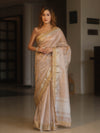 Banarasee Handwoven Plain Tissue Saree With Zari Border & Lace-Blush Pink