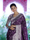 Banarasee Handloom Soft Silk Saree With Zari Buti Design Floral Border & Lace-Mauve