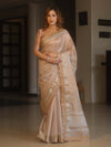 Banarasee Handwoven Plain Tissue Saree With Zari Border & Lace-Blush Pink