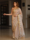 Banarasee Handwoven Plain Tissue Saree With Zari Border & Lace-Blush Pink
