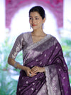 Banarasee Handloom Soft Silk Saree With Zari Buti Design Floral Border & Lace-Mauve