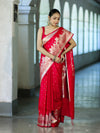 Banarasee Handloom Soft Silk Saree With Diya Design & Ganga Ghat Zari Border-Red (Pink Tone)