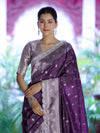 Banarasee Handloom Soft Silk Saree With Zari Buti Design Floral Border & Lace-Mauve