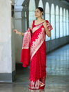 Banarasee Handloom Soft Silk Saree With Diya Design & Ganga Ghat Zari Border-Red (Pink Tone)
