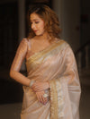 Banarasee Handwoven Plain Tissue Saree With Zari Border & Lace-Blush Pink