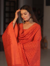 Banarasee Handloom Pure Cotton Silk Salwar Kameez Fabric With Dupatta-Orange