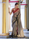 Banarasee Handloom Semi Silk Saree With Checks Design & Contrast Border-Grey & Black