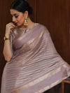 Banarasee Handwoven Semi Silk Saree With Stripes Design & Solid Border-Mauve