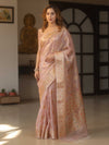 Banarasee Handwoven Kota Check Tissue Saree With Meena Design & Zari Broder-Pastel Pink