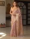 Banarasee Handwoven Kota Check Tissue Saree With Meena Design & Zari Broder-Pastel Pink