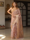 Banarasee Handwoven Kota Check Tissue Saree With Meena Design & Zari Broder-Pastel Pink