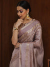 Banarasee Handwoven Semi Silk Saree With Stripes Design & Solid Border-Mauve