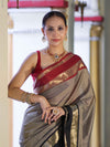 Banarasee Handloom Semi Silk Saree With Checks Design & Contrast Border-Grey & Black